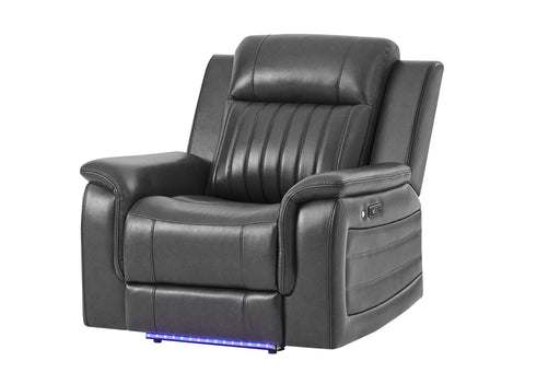 U8879 BLANCHE CHARCOAL WITH BLACK WELT POWER RECLINER WITH LED - All Brands Furniture (NJ)