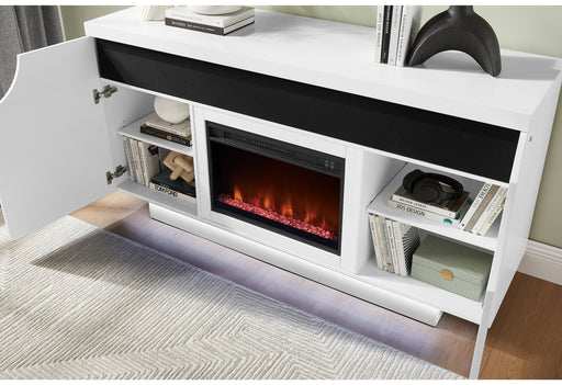 AILEEN WHITE 66" ENT UNIT W/LED, SPEAKERS, CRYSTAL AND POP-UP DOORS - All Brands Furniture (NJ)