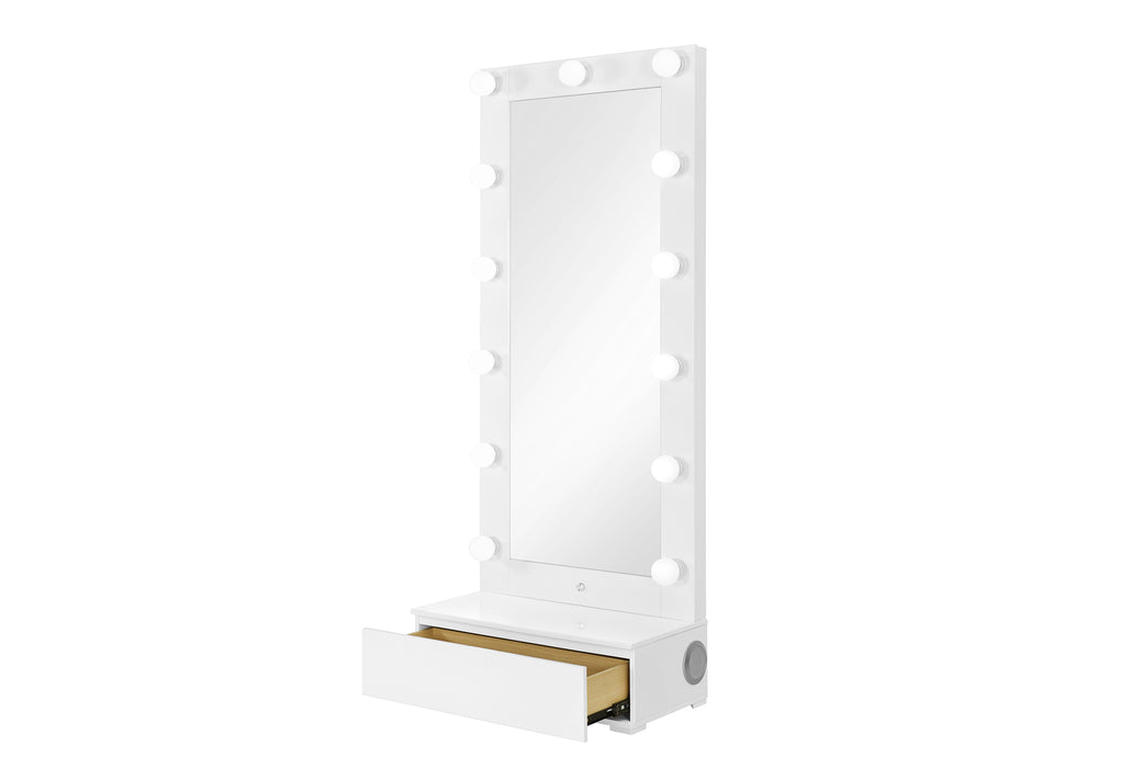 ELLA WHITE NARROW TALL MIRROR WITH LED AND SPEAKER - All Brands Furniture (NJ)