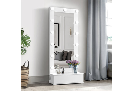 ELLA WHITE NARROW TALL MIRROR WITH LED AND SPEAKER - All Brands Furniture (NJ)