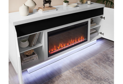 AILEEN WHITE 76" ENT UNIT W/LED, SPEAKERS, CRYSTAL AND POP-UP DOORS - All Brands Furniture (NJ)