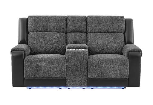 U5915 Grey/Black Console Rec Loveseat W/Immersive Sound & Blue LED