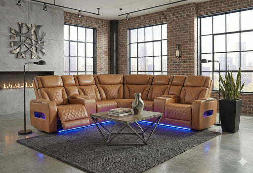 U8611 CAMEL SECTIONAL WITH POWER HEADREST, CONTINUOUS LED AND SPEAKER - All Brands Furniture (NJ)