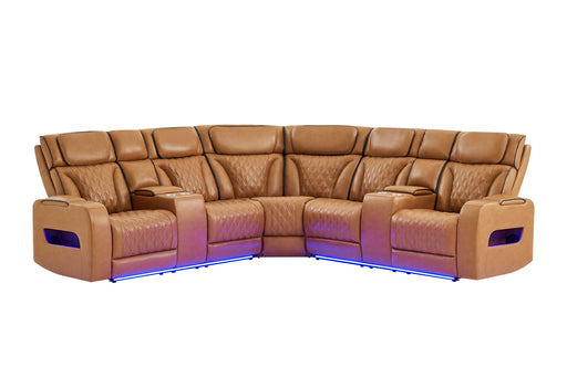 U8611 CAMEL SECTIONAL WITH POWER HEADREST, CONTINUOUS LED AND SPEAKER - All Brands Furniture (NJ)