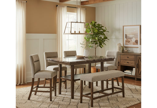 D4355 BROWN BAR TABLE WITH 4 BAR STOOLS AND BENCH - All Brands Furniture (NJ)