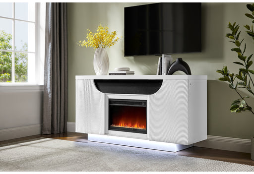 AILEEN WHITE 66" ENT UNIT W/LED, SPEAKERS, CRYSTAL AND POP-UP DOORS - All Brands Furniture (NJ)