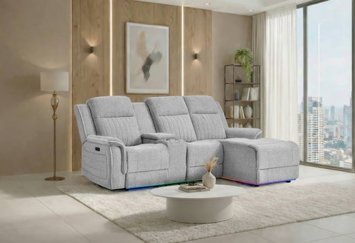 U8879 GREY 1 POWER PUSHBACK SECTIONAL WITH LED AND GLOBAL SS SPKR - All Brands Furniture (NJ)