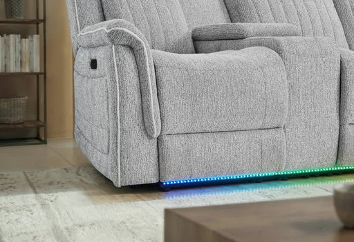 U8879 GREY 1 POWER PUSHBACK SECTIONAL WITH LED AND GLOBAL SS SPKR - All Brands Furniture (NJ)
