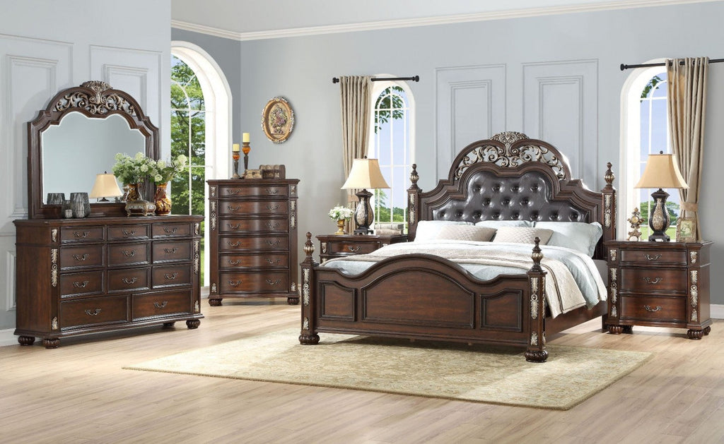 NODEL DESIGN 38kt KING & QUEEN 2個セット Maylee Dark Brown Upholstered Canopy Bedroom Set – Luna Furniture